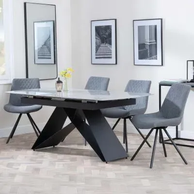 Westin Extending Dining Set with Boden Swivel Chairs - Grey, Ceramic