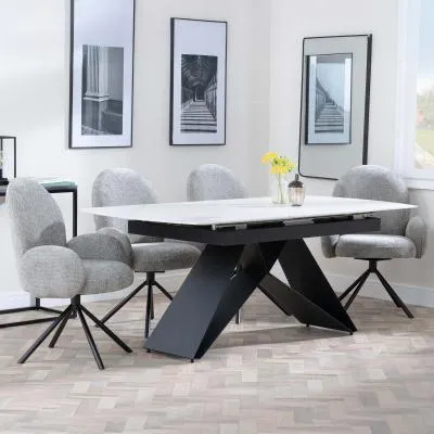 Westin Extending Dining Set with Theo Chairs - White, Ceramic