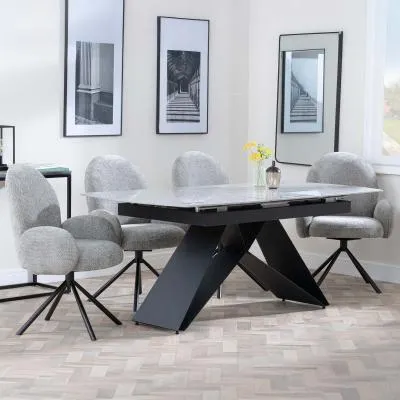 Westin Extending Dining Set with Theo Swivel Chairs - Grey, Ceramic