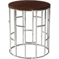 Zion Round Side Table - Chrome, Mango Wood