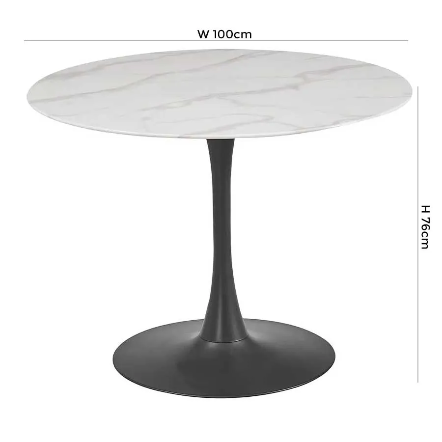 Circe Round Dining Table - White Marble Effect, Charcoal