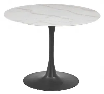 Circe Round Dining Table - White Marble Effect, Charcoal