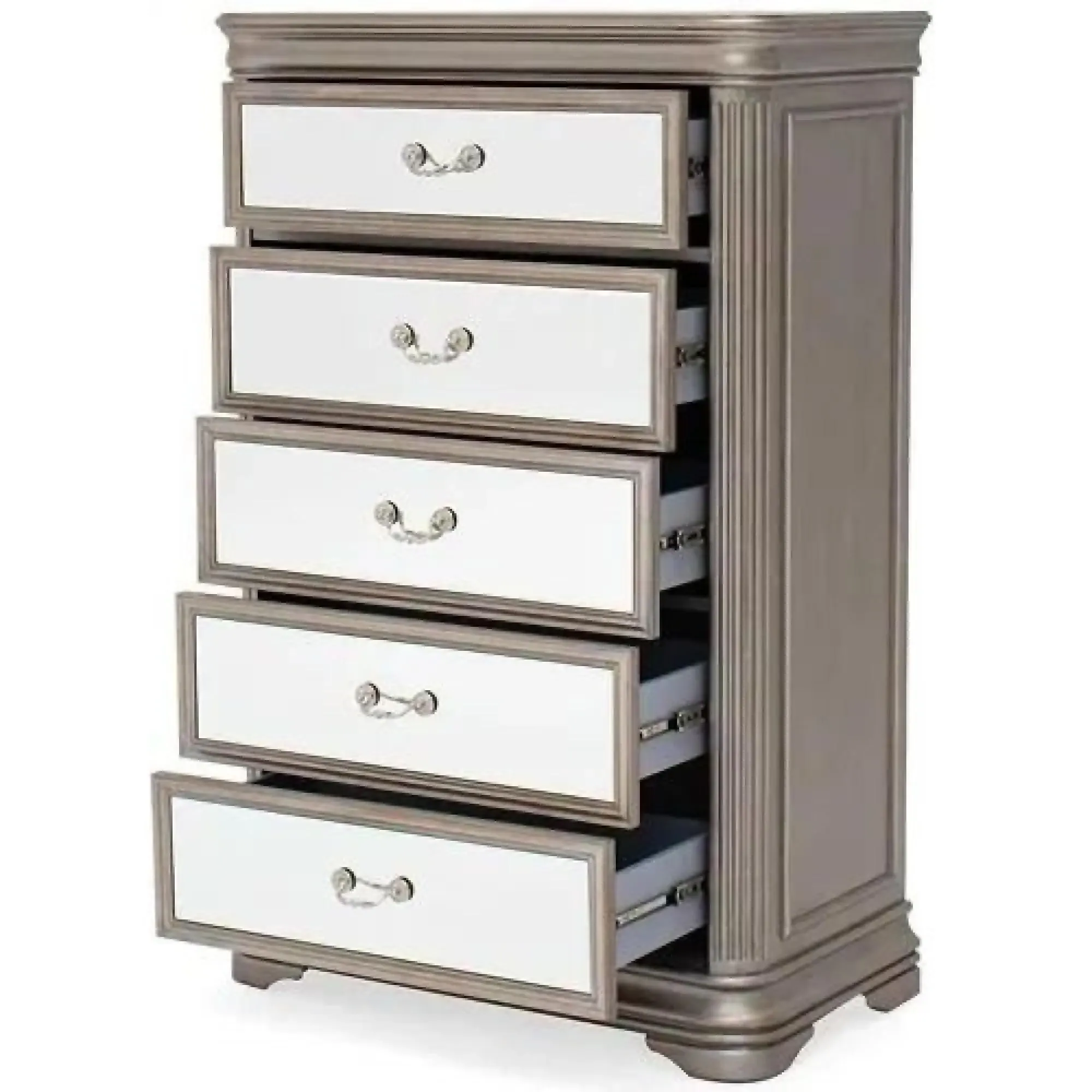 Jessica 5 Drawer Tall Chest - Champagne, Mirrored