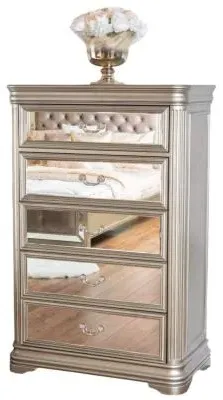 Jessica 5 Drawer Tall Chest - Champagne, Mirrored