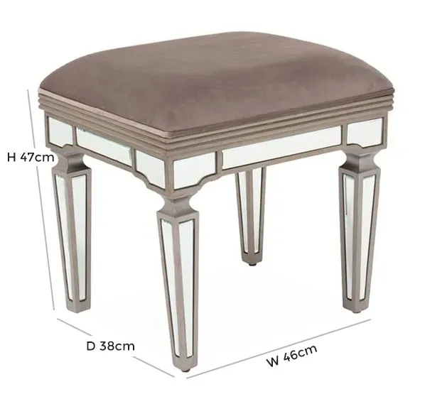 Jessica Champagne Mirrored Dressing Table Stool - Taupe