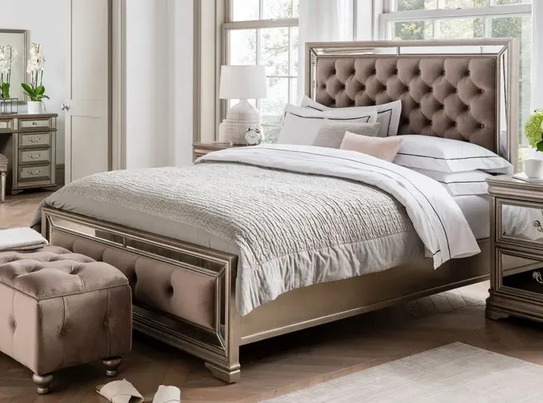 Jessica Champagne Mirrored Velvet Bed - Taupe