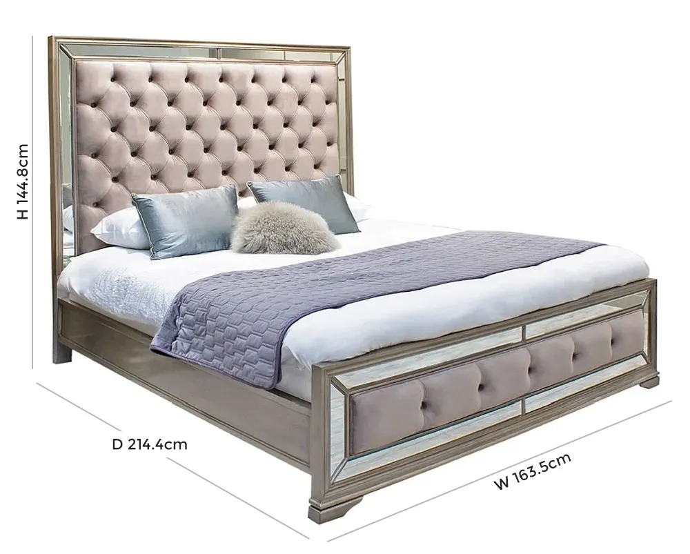 Jessica Champagne Mirrored Velvet Bed - Taupe