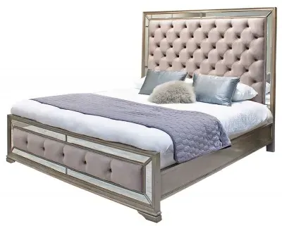 Jessica Champagne Mirrored Velvet Bed - Taupe image