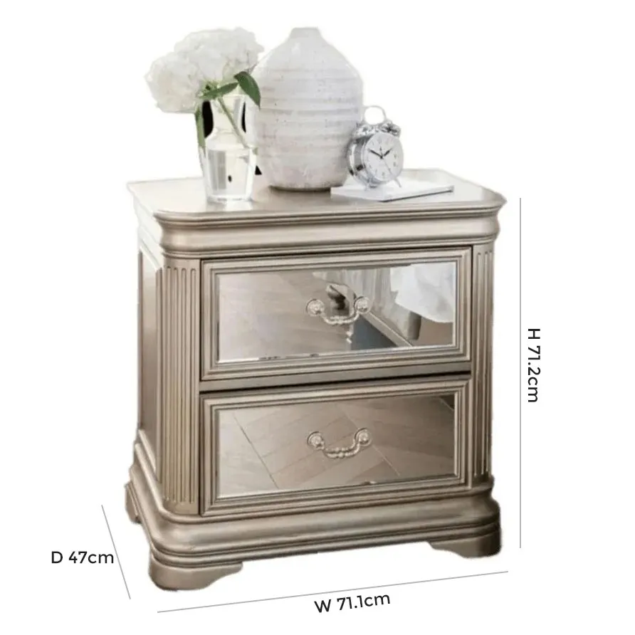 Jessica Mirrored Bedside Cabinet - Champagne