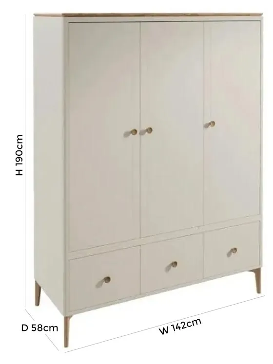 Marlow 3 Door 3 Drawer Combi Wardrobe - Cashmere Oak