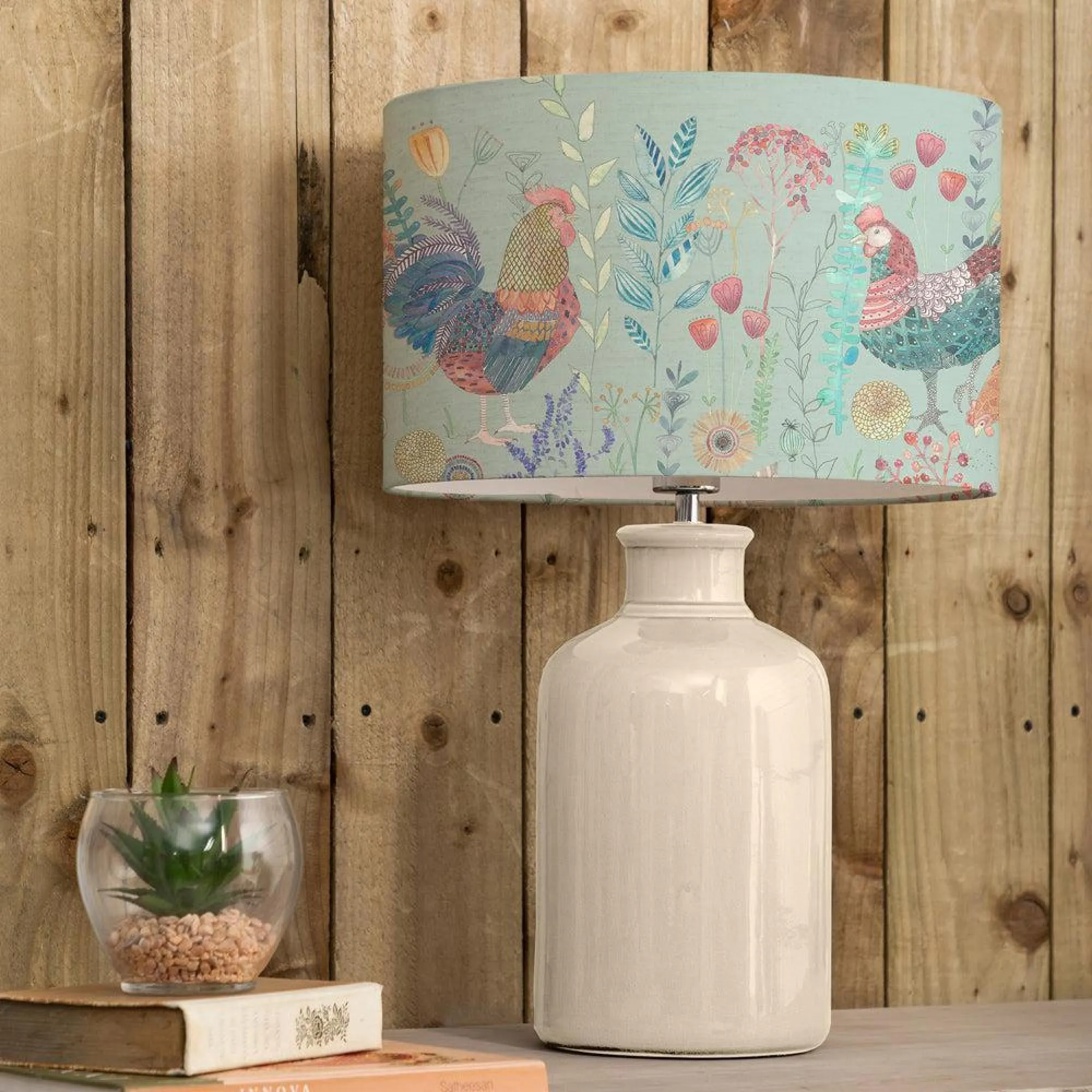 Bilbury Flock Eva Elspeth Table Lamp - Cream, Robins Egg