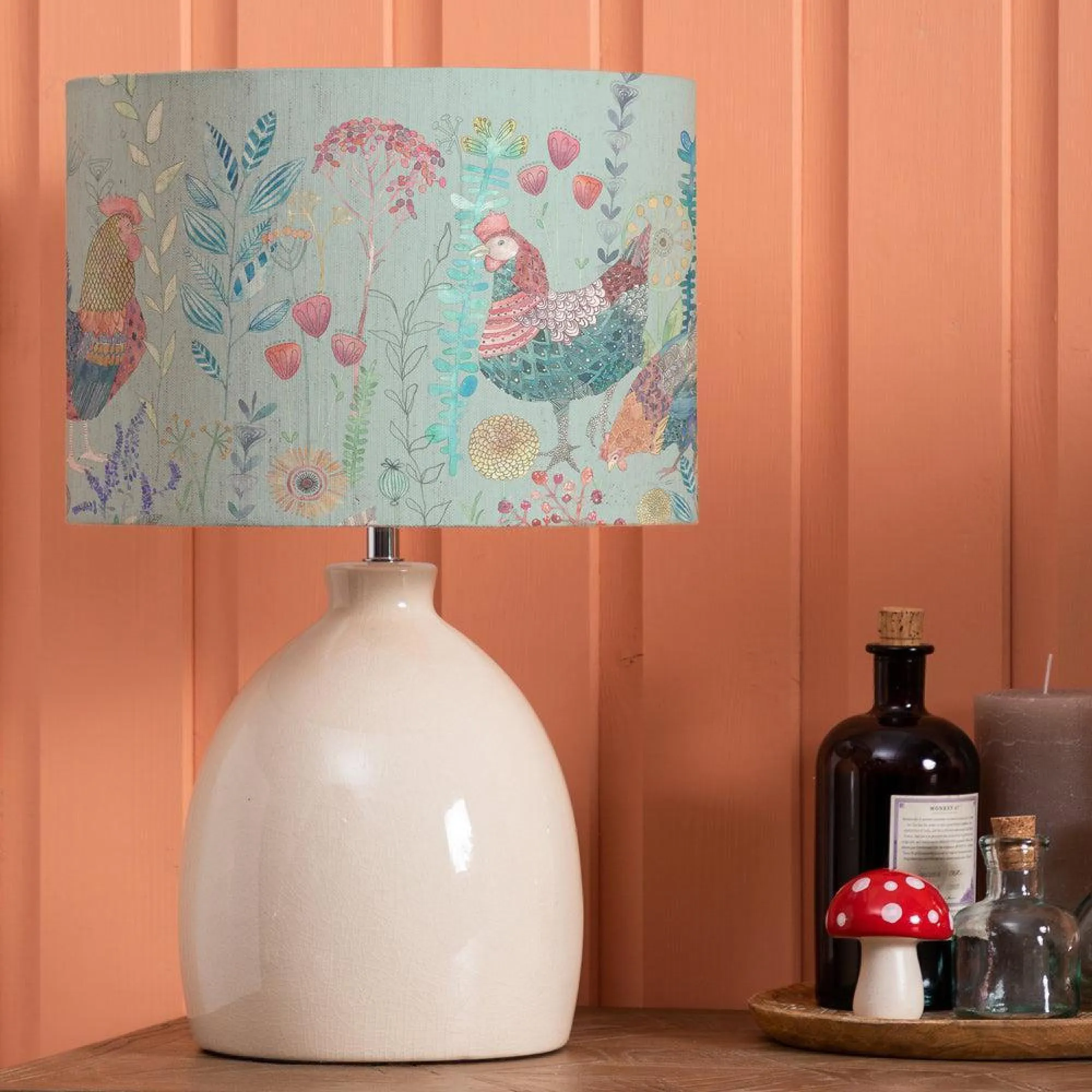 Bilbury Flock Eva Leura Table Lamp - Cream, Robins Egg