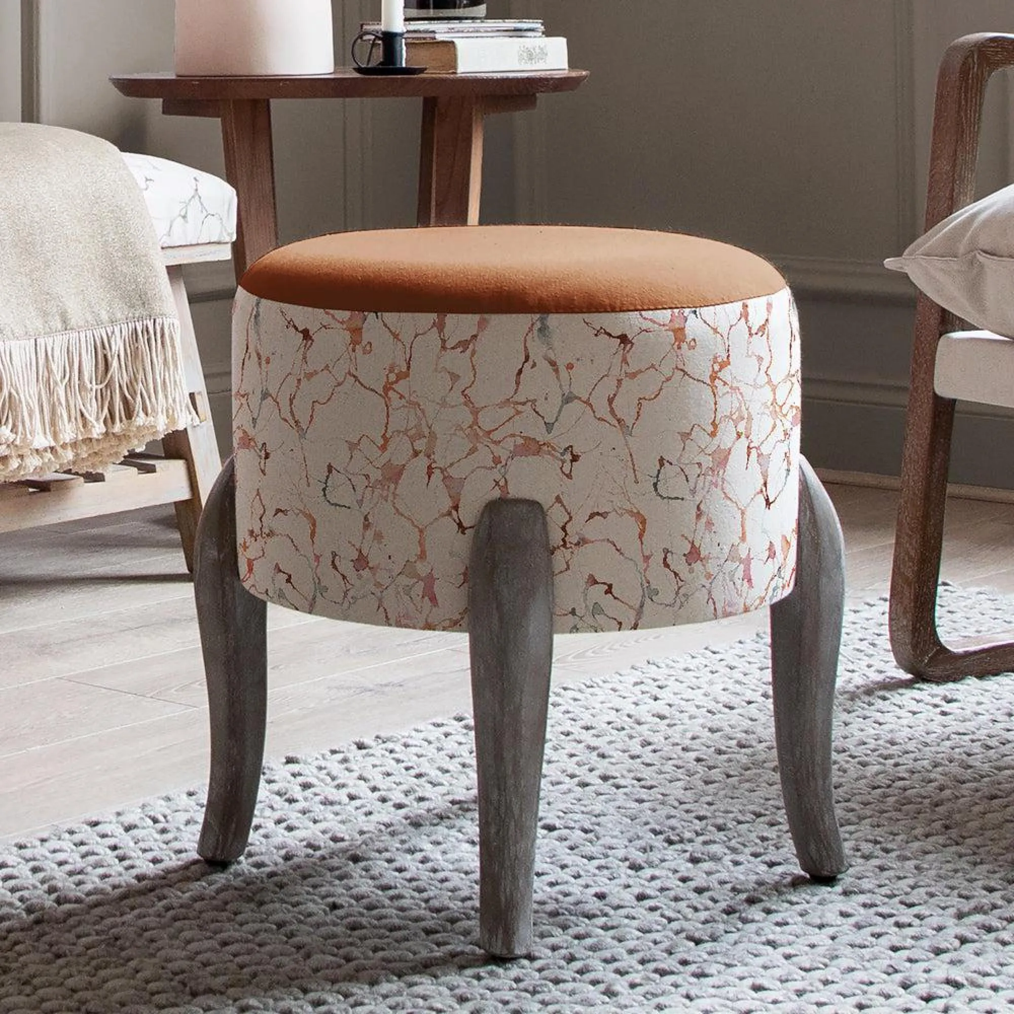 Carrara Rosewater Printed Finn Footstool