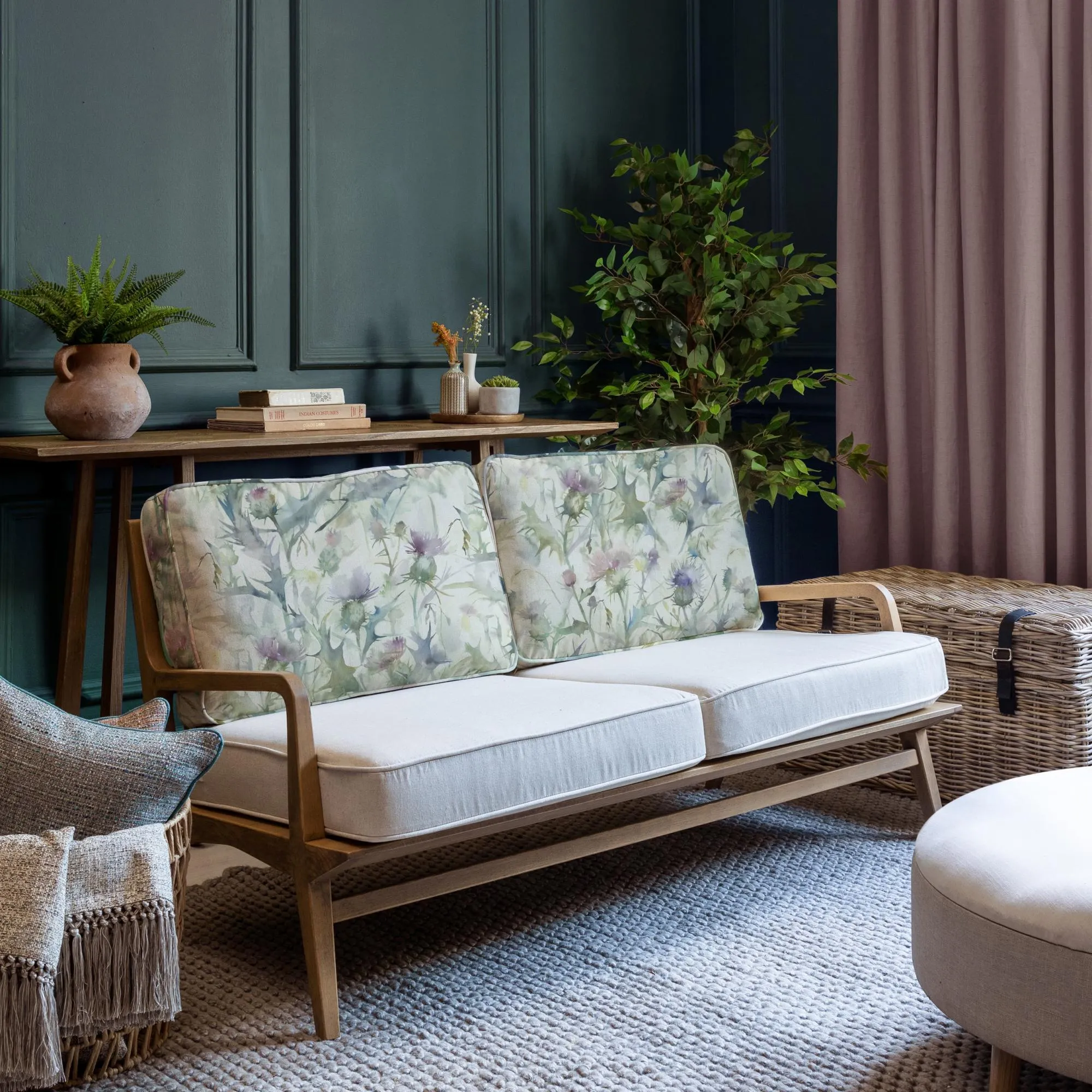 Cirsium Damson Printed Idris 2-Seater Sofa - Green