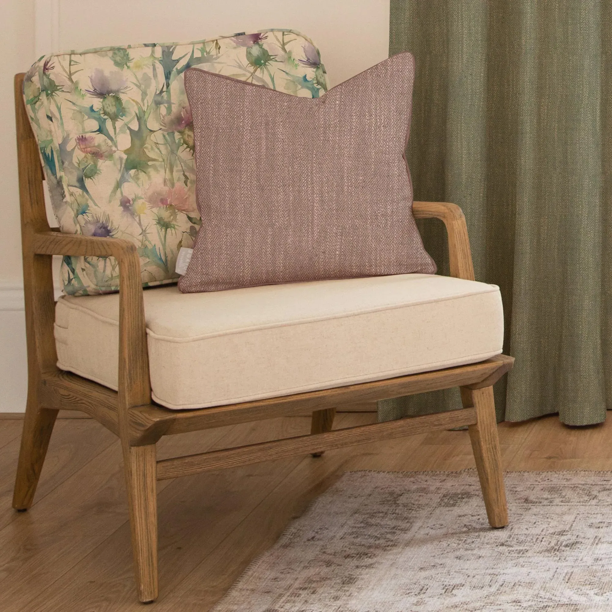 Cirsium Damson Printed Idris Armchair - Green