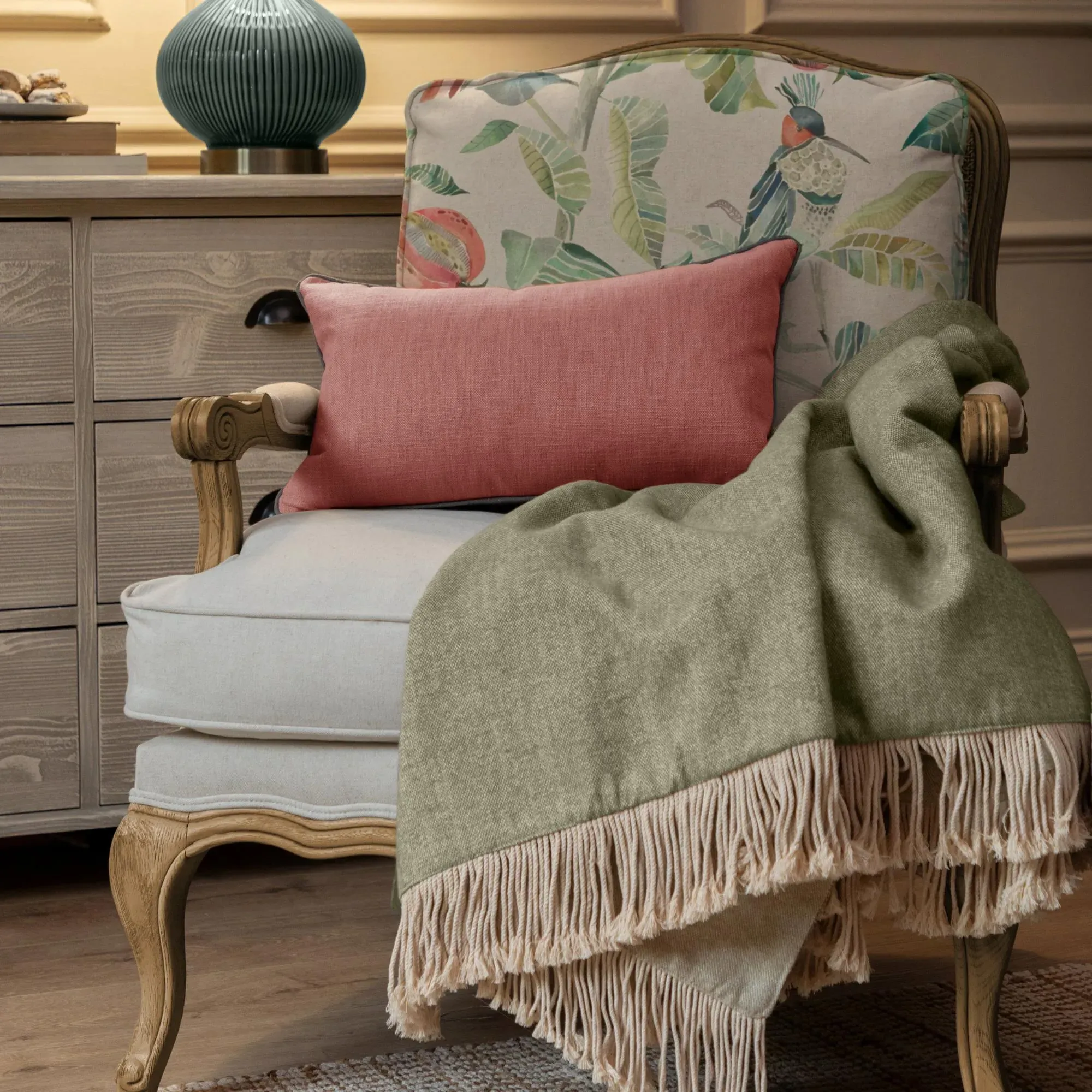 Colyford Oak and Pomegranate Florence Armchair - Blue