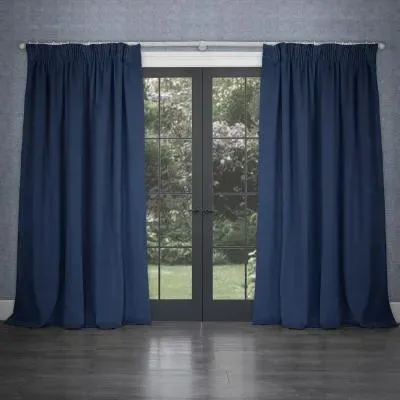 Cube Pencil Pleat Curtains - Bluebell, Velvet