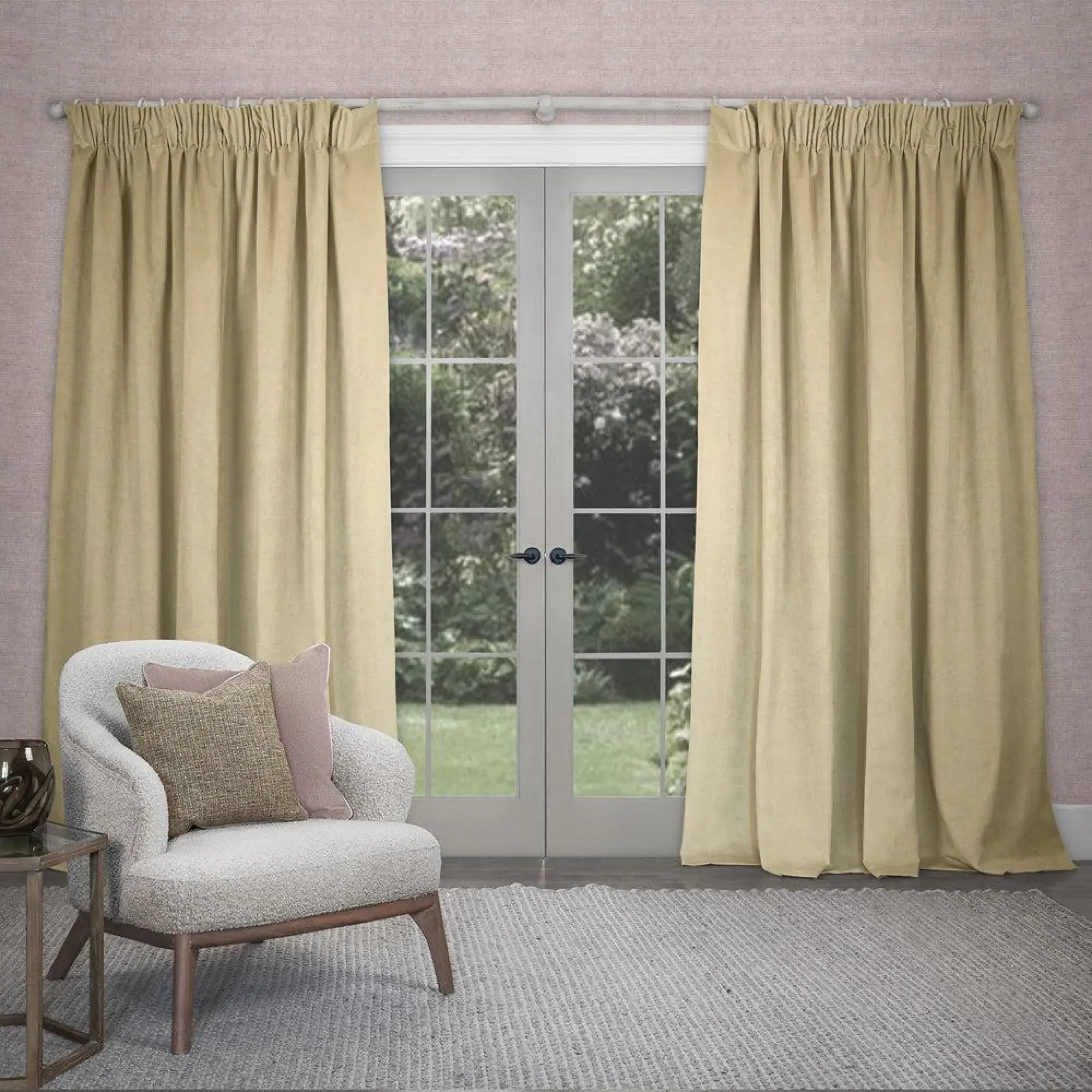 Cube Pencil Pleat Curtains - Feather, Velvet