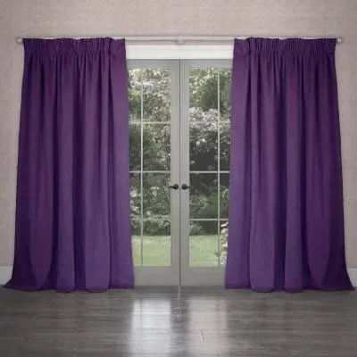 Cube Pencil Pleat Curtains - Plum, Velvet