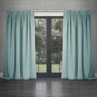 Cube Pencil Pleat Curtains - Sky, Velvet