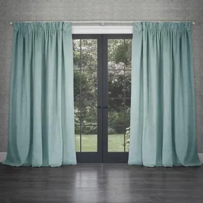 Cube Pencil Pleat Curtains - Sky, Velvet