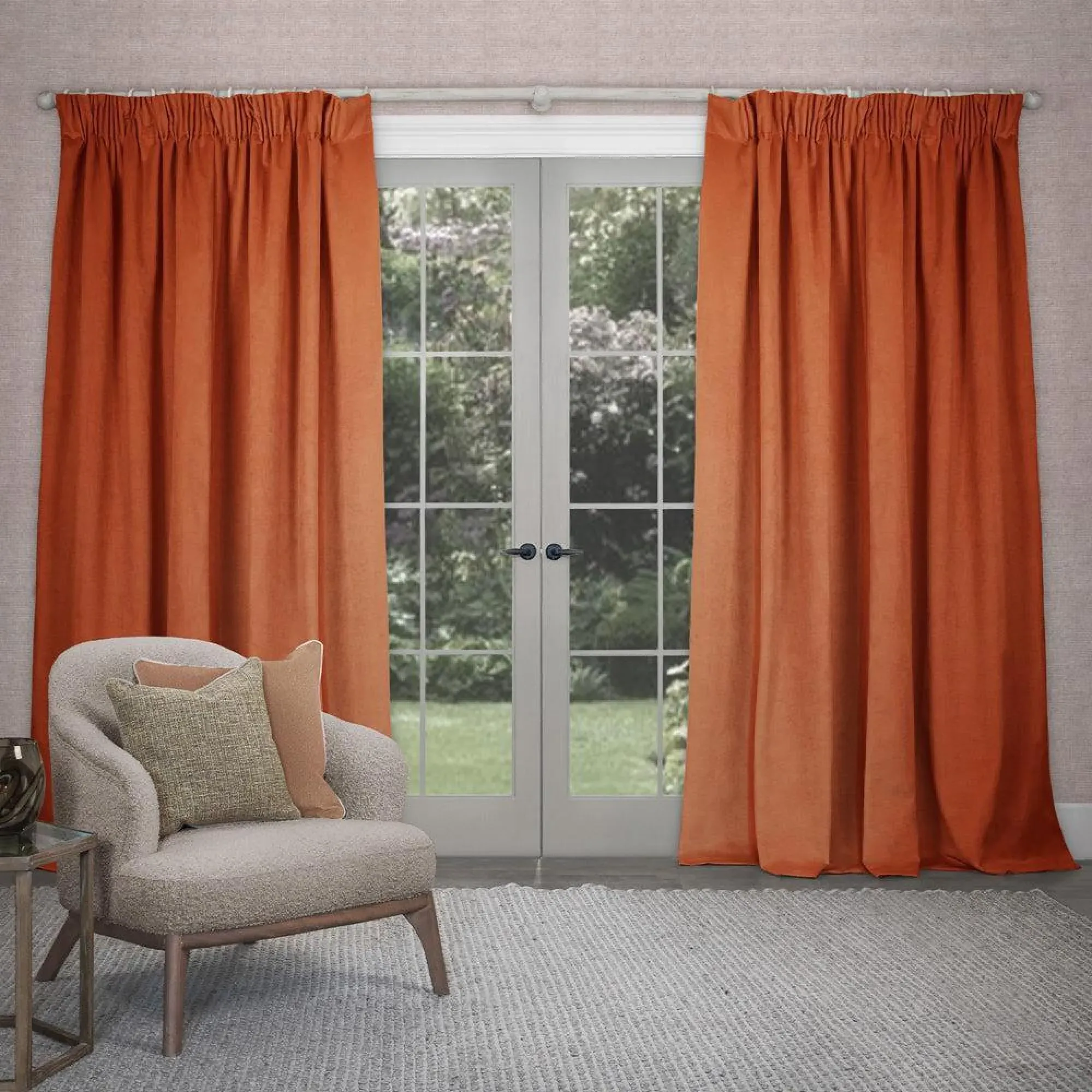 Cube Pencil Pleat Curtains - Spice, Velvet
