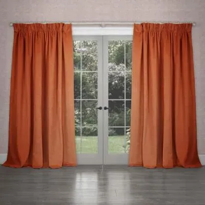 Cube Pencil Pleat Curtains - Spice, Velvet