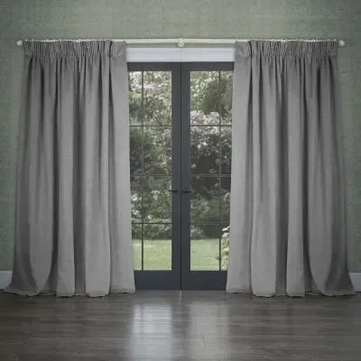 Cube Pencil Pleat Curtains - Steel, Velvet