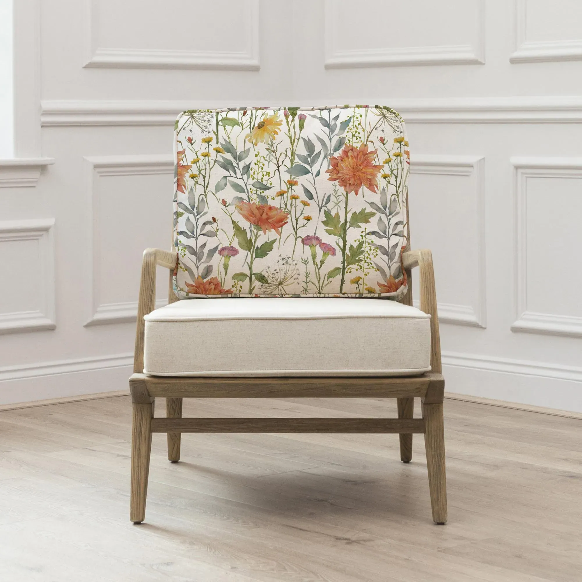Delamere Linen Printed Idris Armchair - Orange