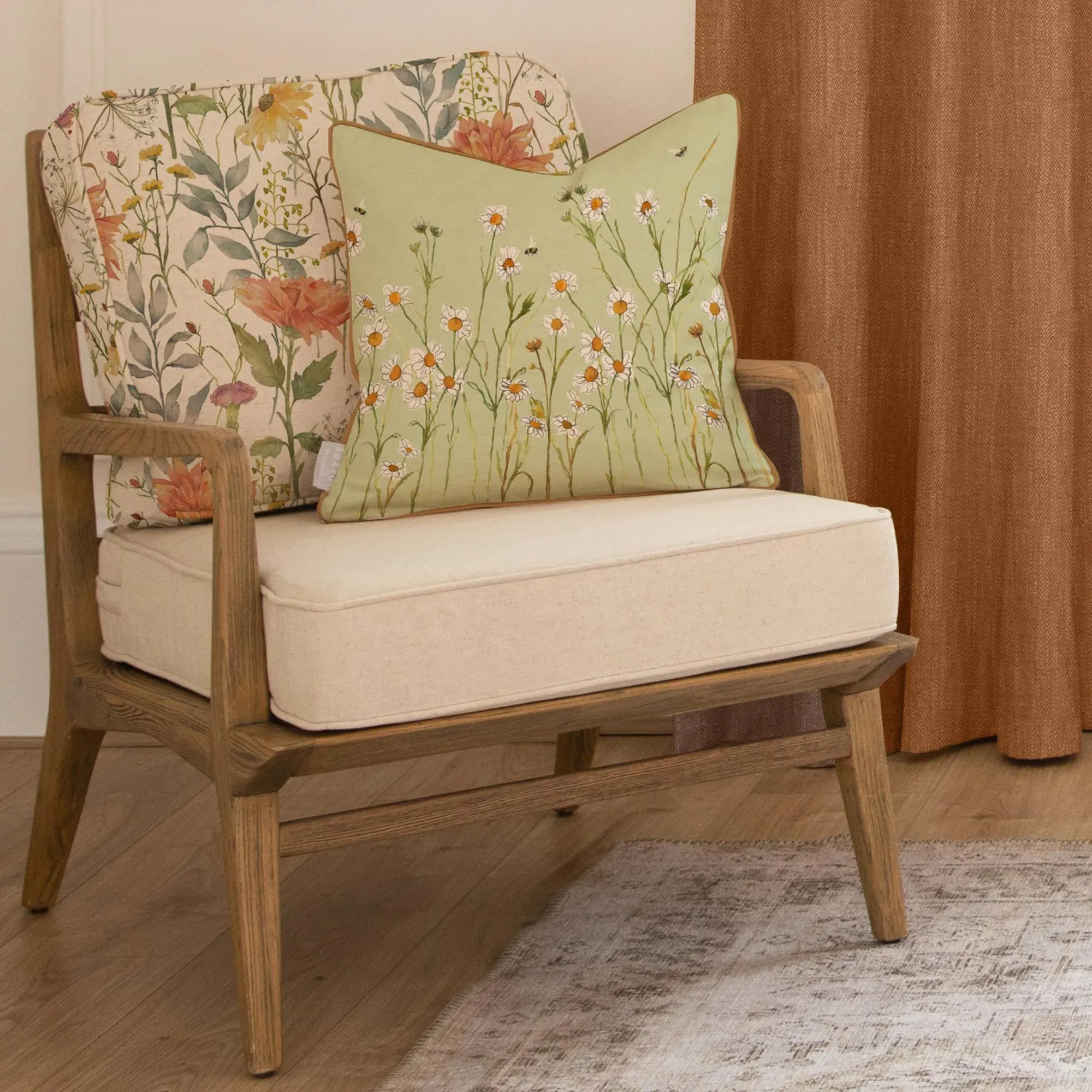 Delamere Linen Printed Idris Armchair - Orange