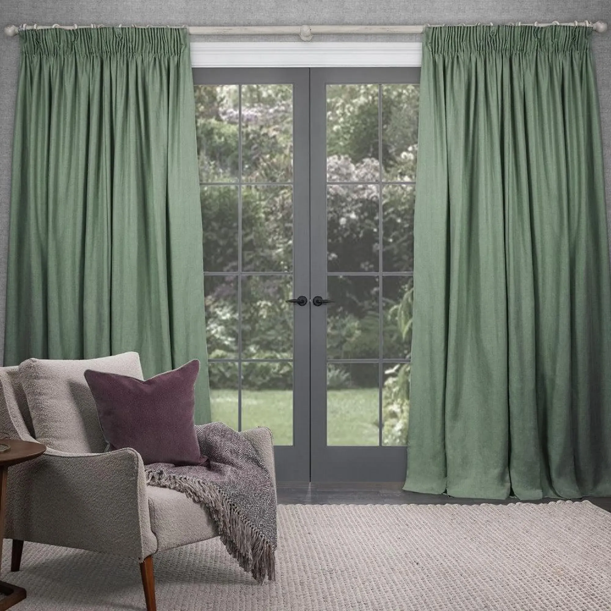 Emilio Woven Pencil Pleat Curtains - Clover