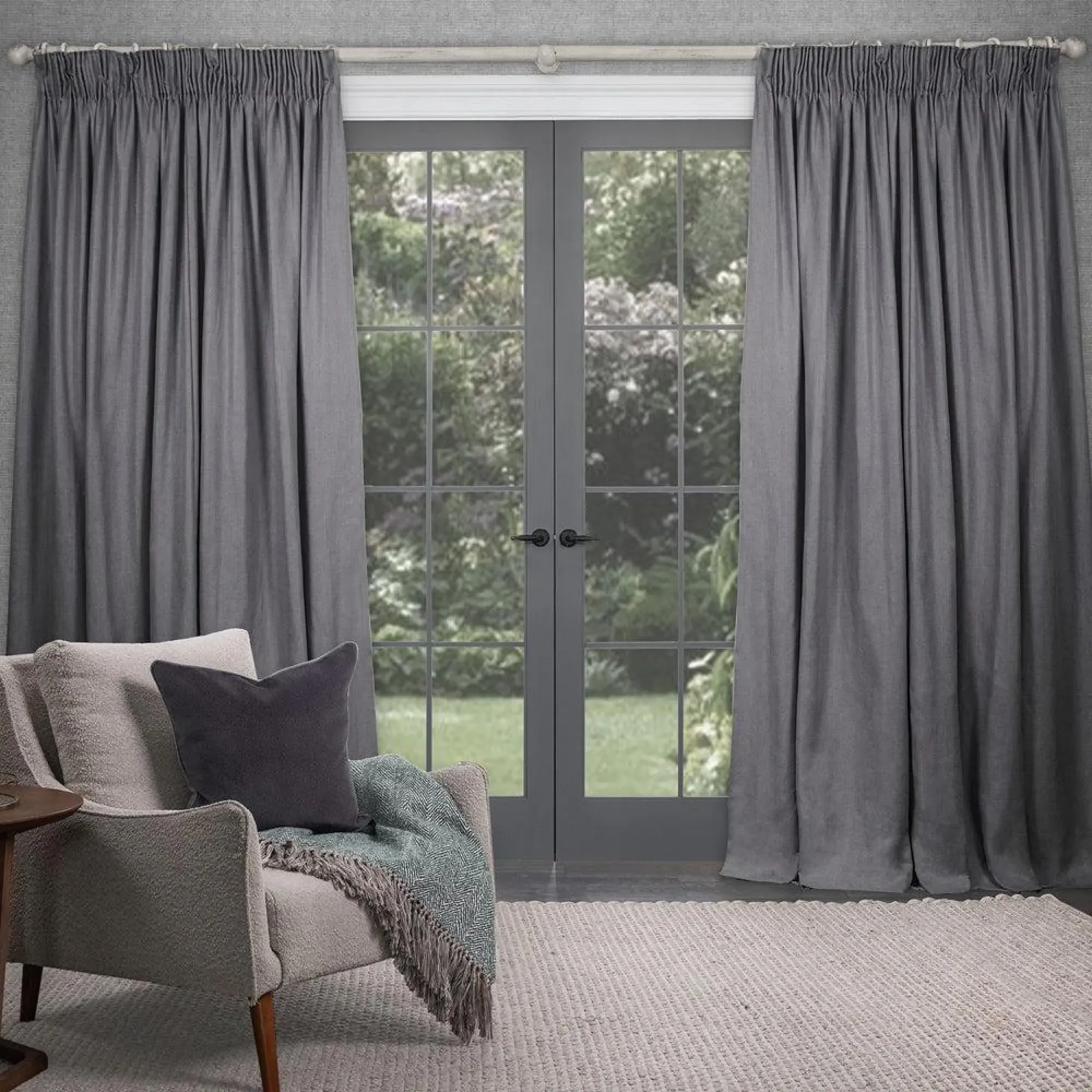 Emilio Woven Pencil Pleat Curtains - Fossil