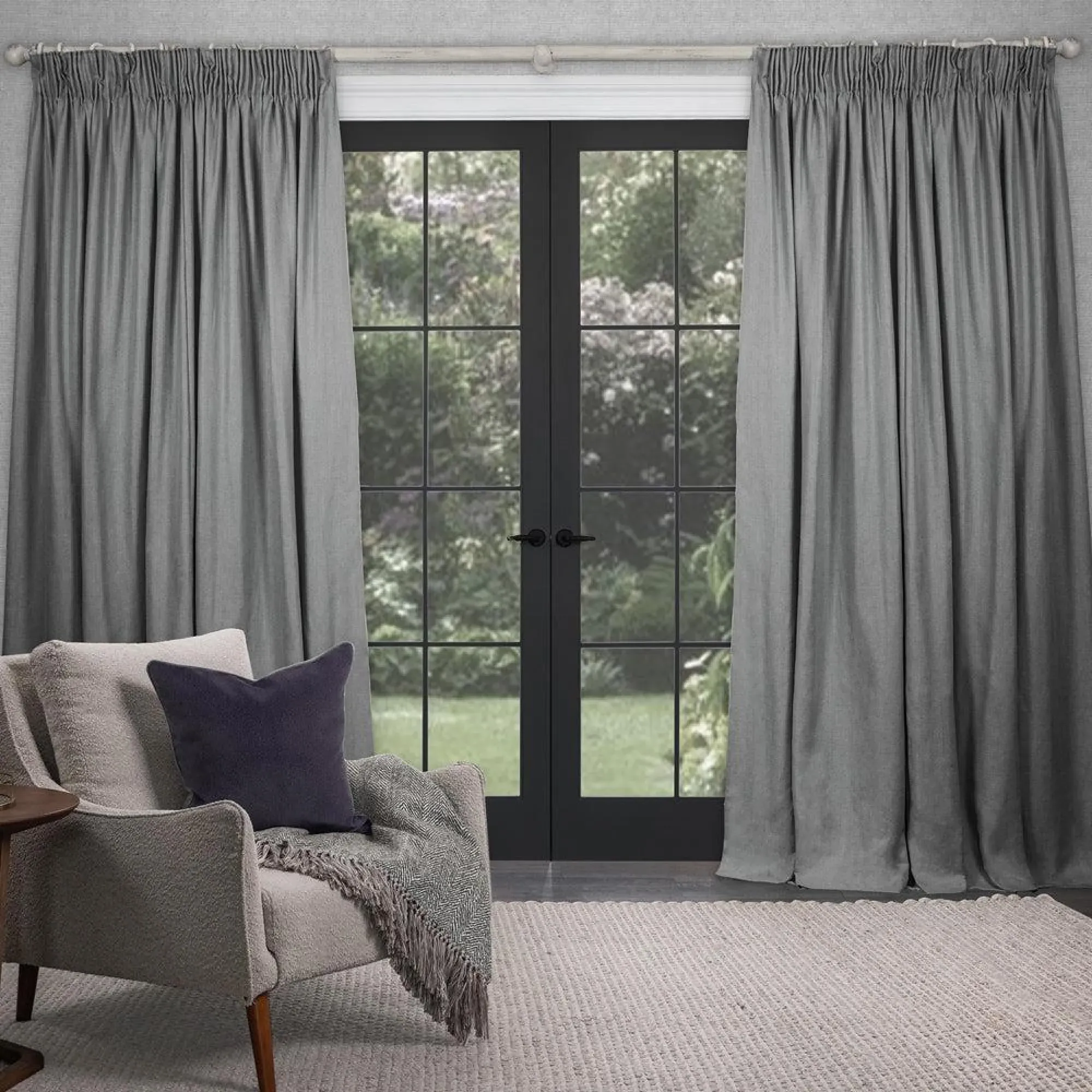 Emilio Woven Pencil Pleat Curtains - Pebble