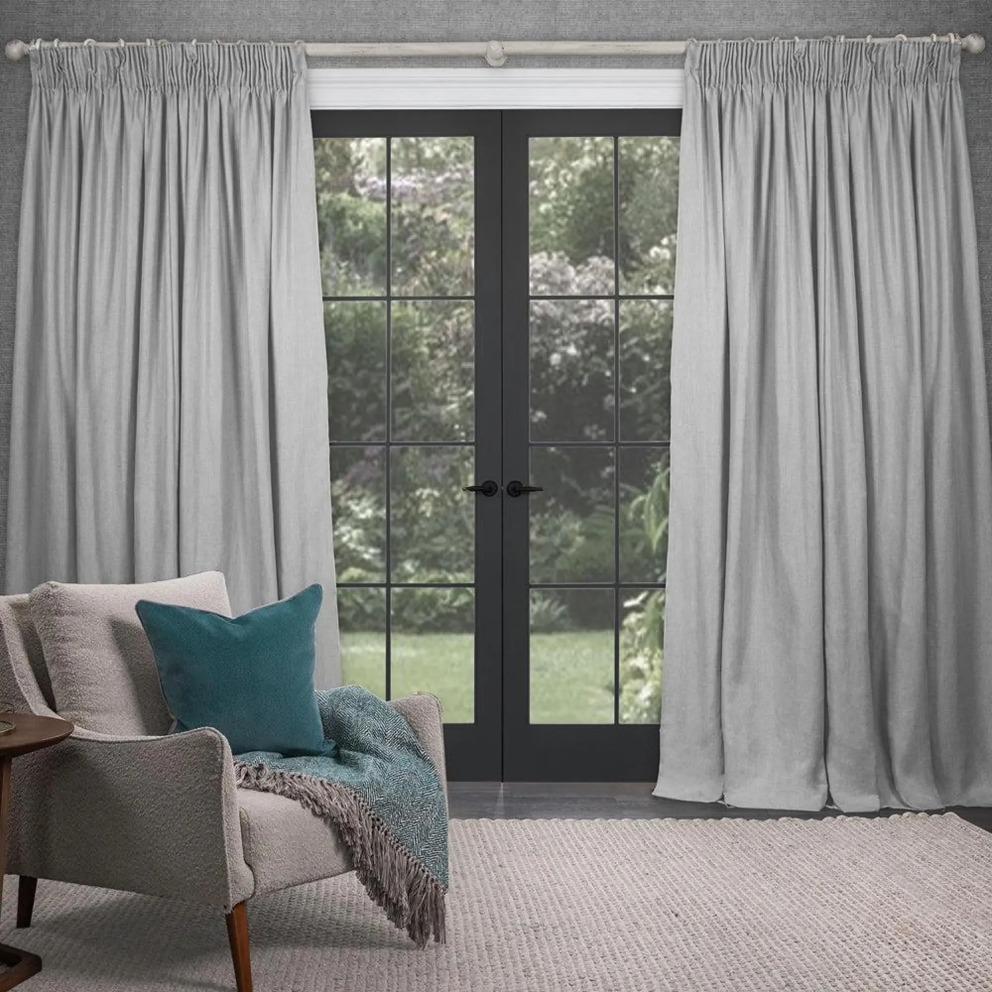 Emilio Woven Pencil Pleat Curtains - Silver