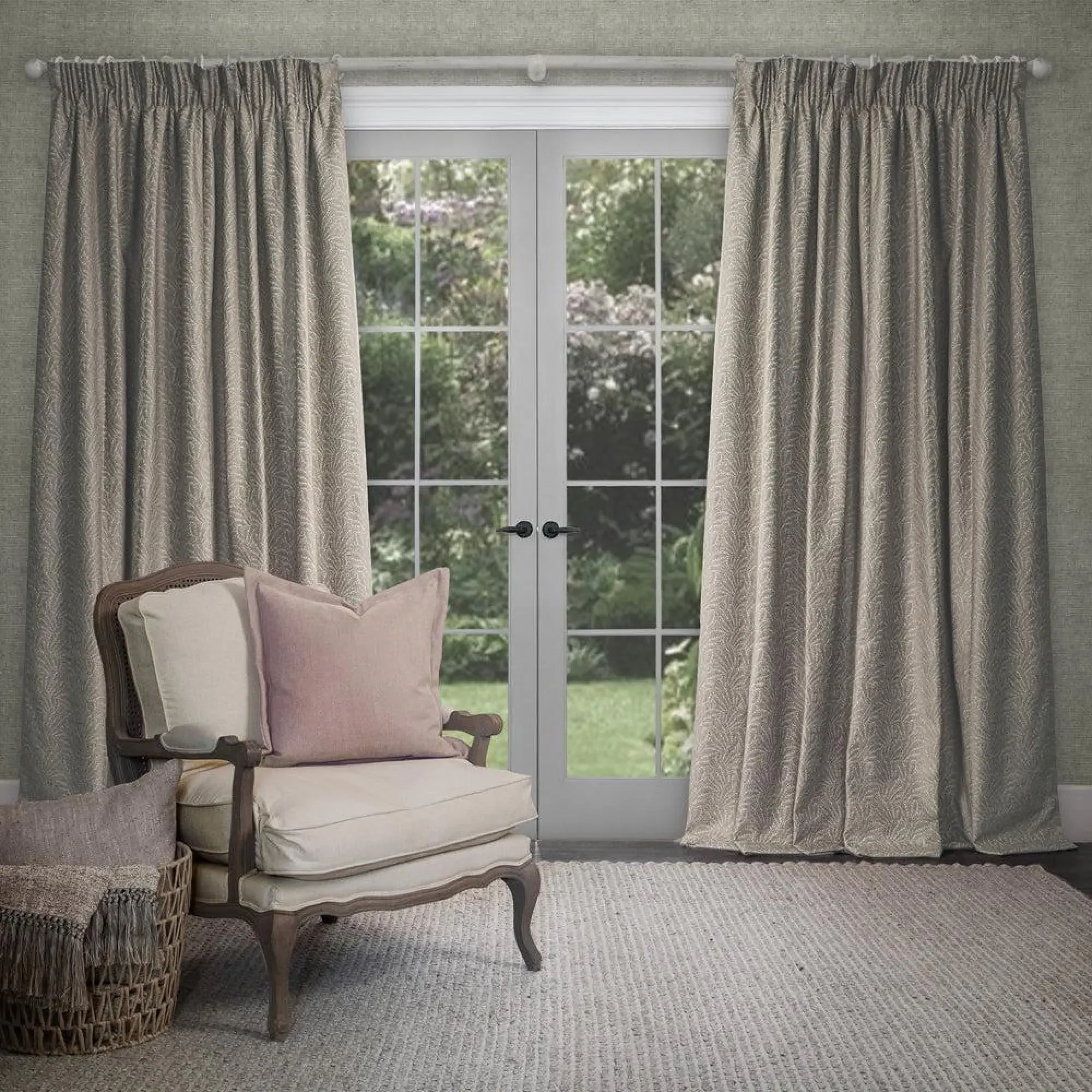 Farley Pencil Pleat Curtains - Biscuit, Chenille