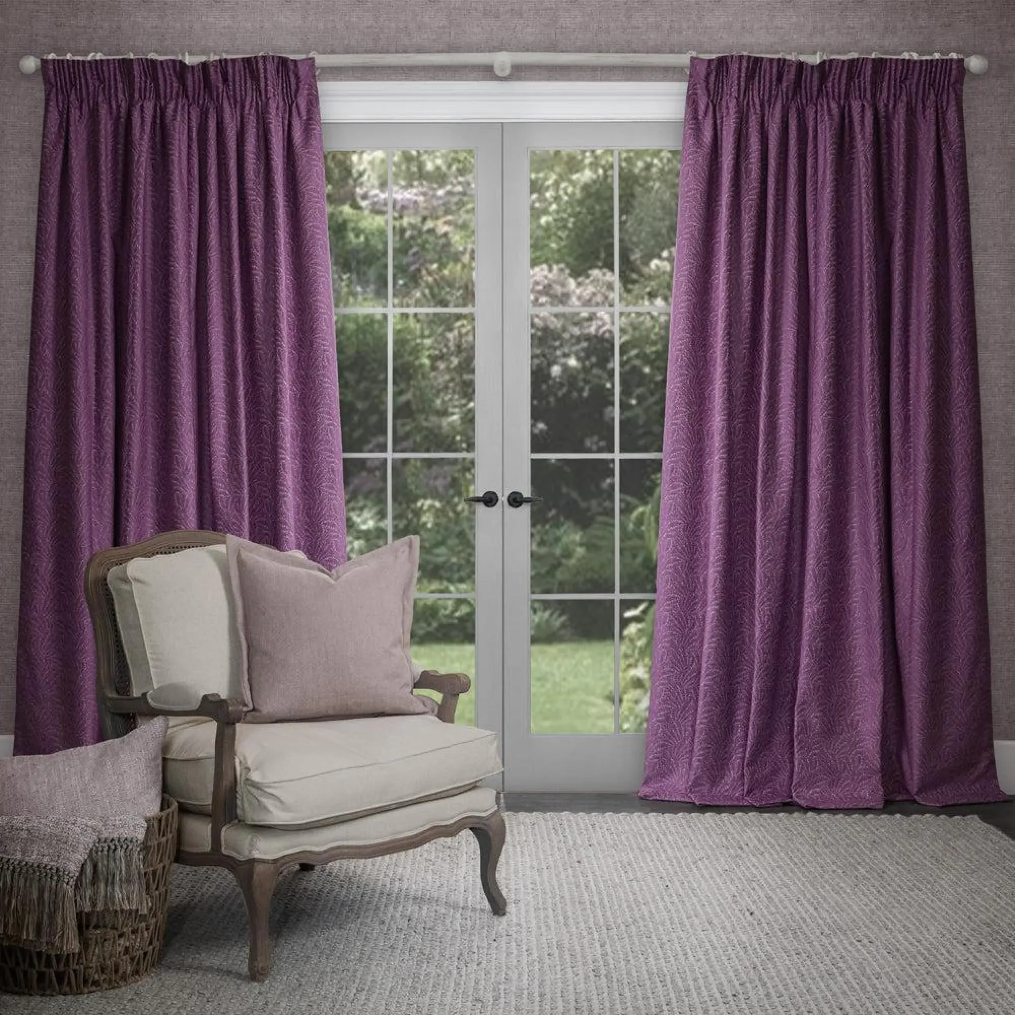 Farley Pencil Pleat Curtains - Damson, Chenille