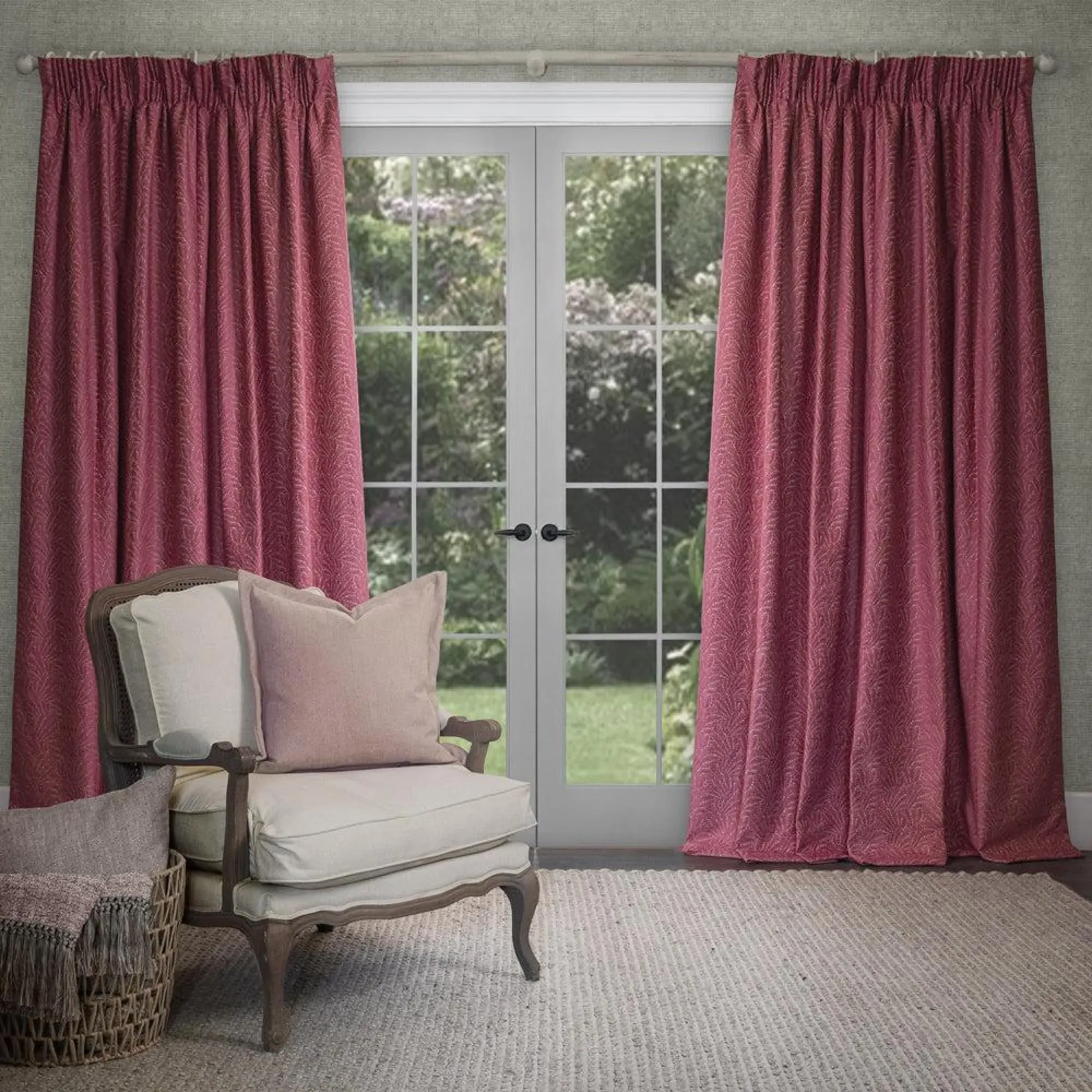 Farley Pencil Pleat Curtains - Peony, Chenille