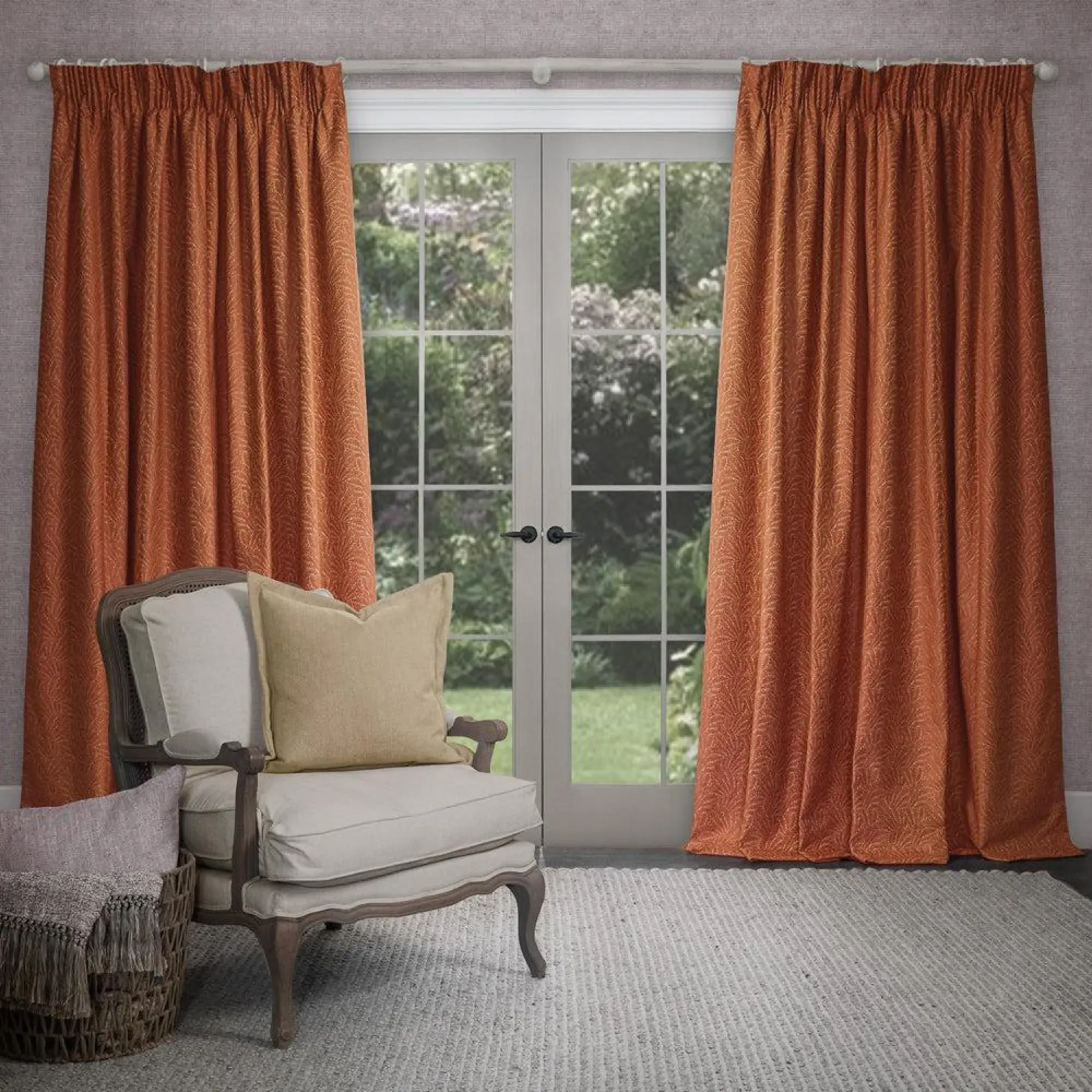Farley Pencil Pleat Curtains - Rust, Chenille