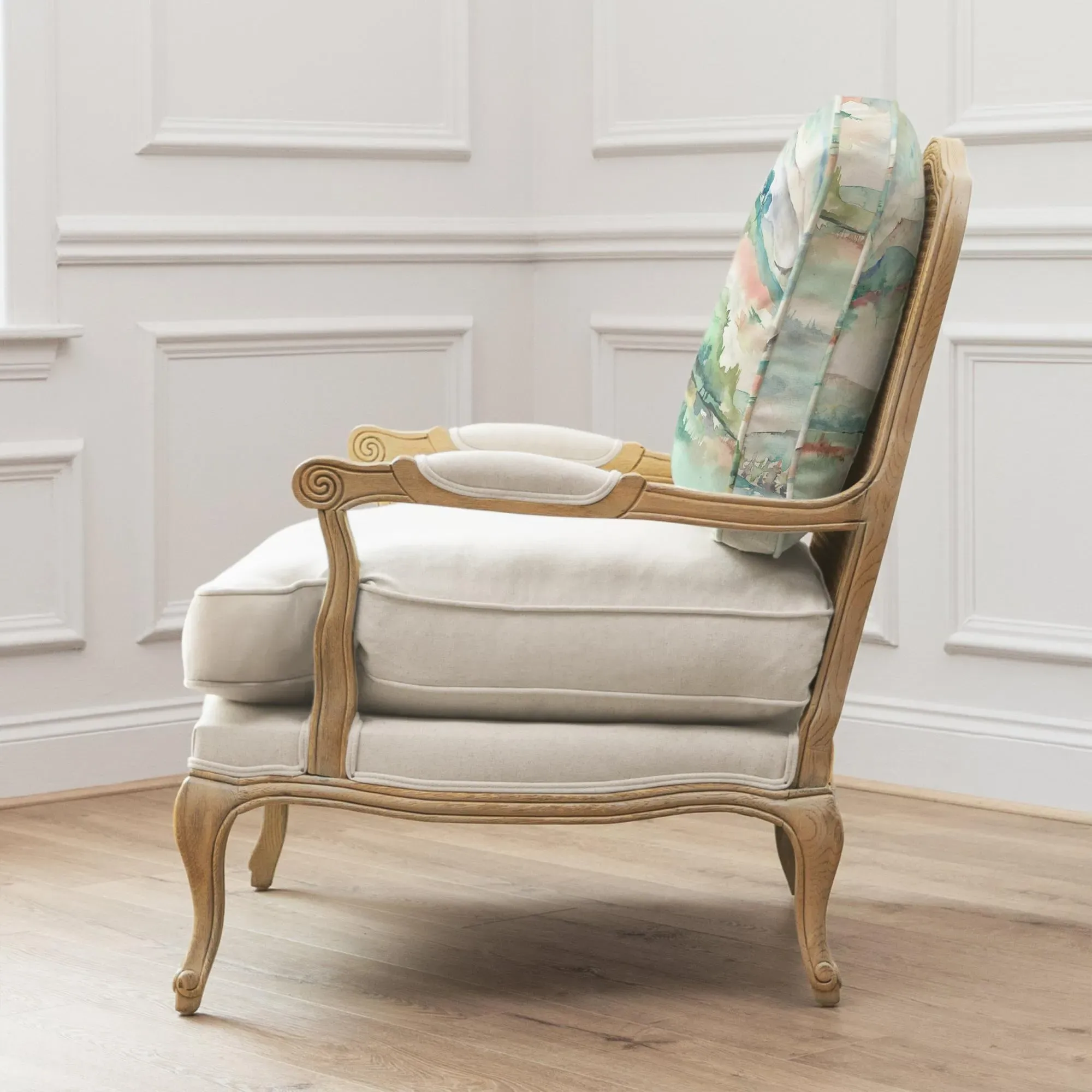 Florence Armchair - Green, Oak and Linen