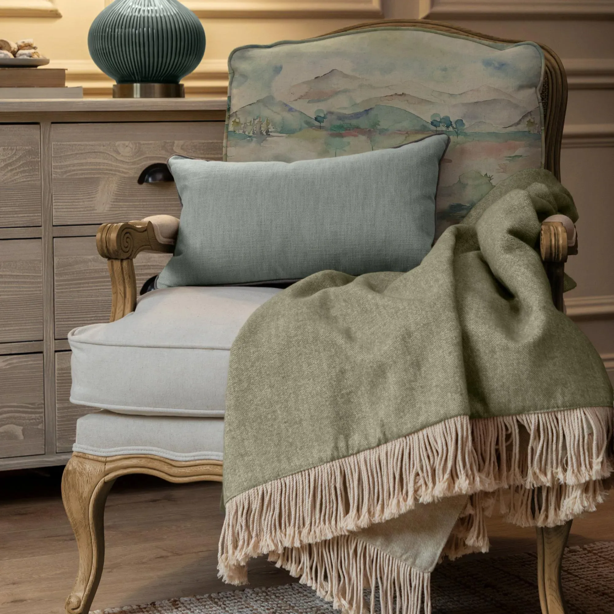 Florence Armchair - Green, Oak and Linen