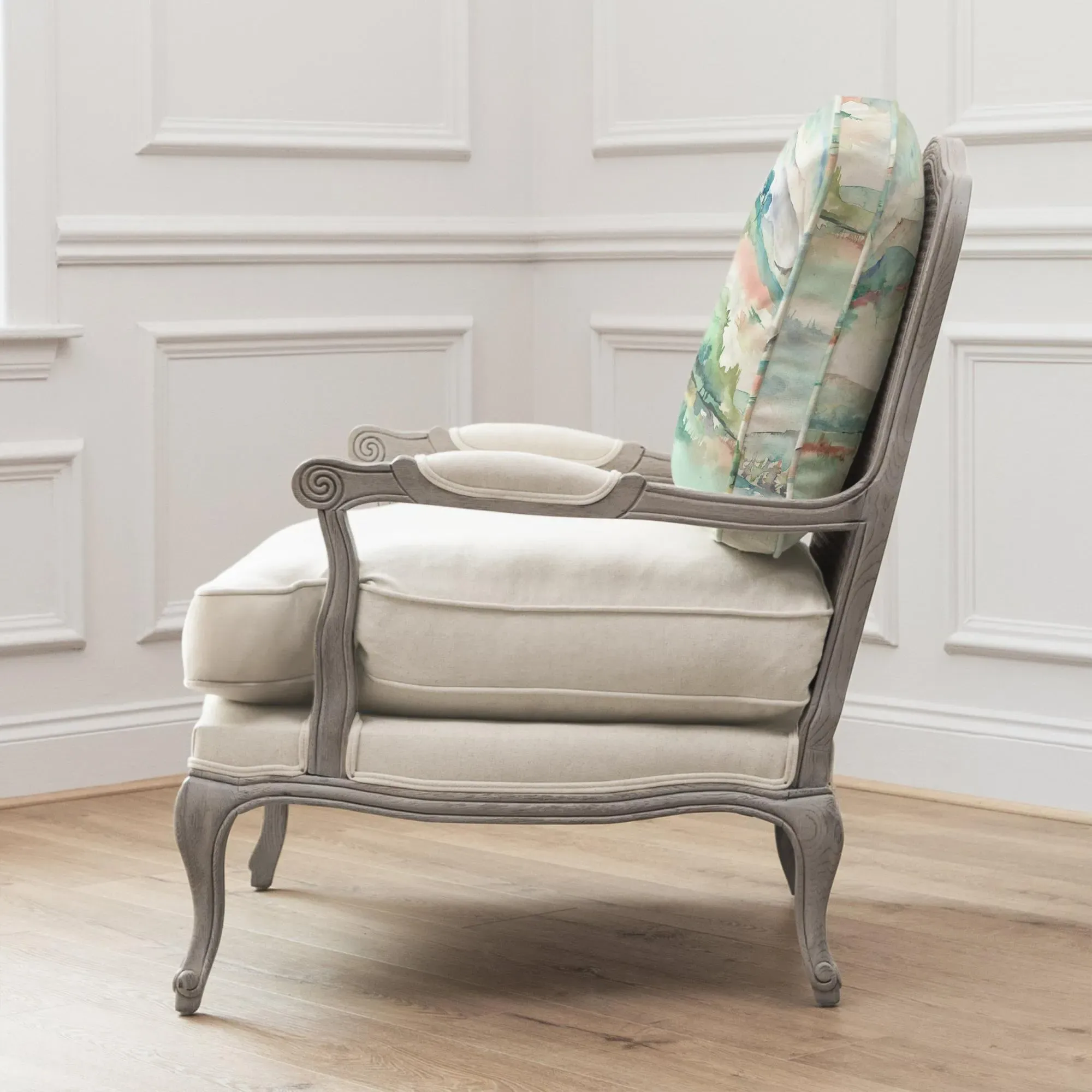Florence Armchair - Green, Stone and Linen