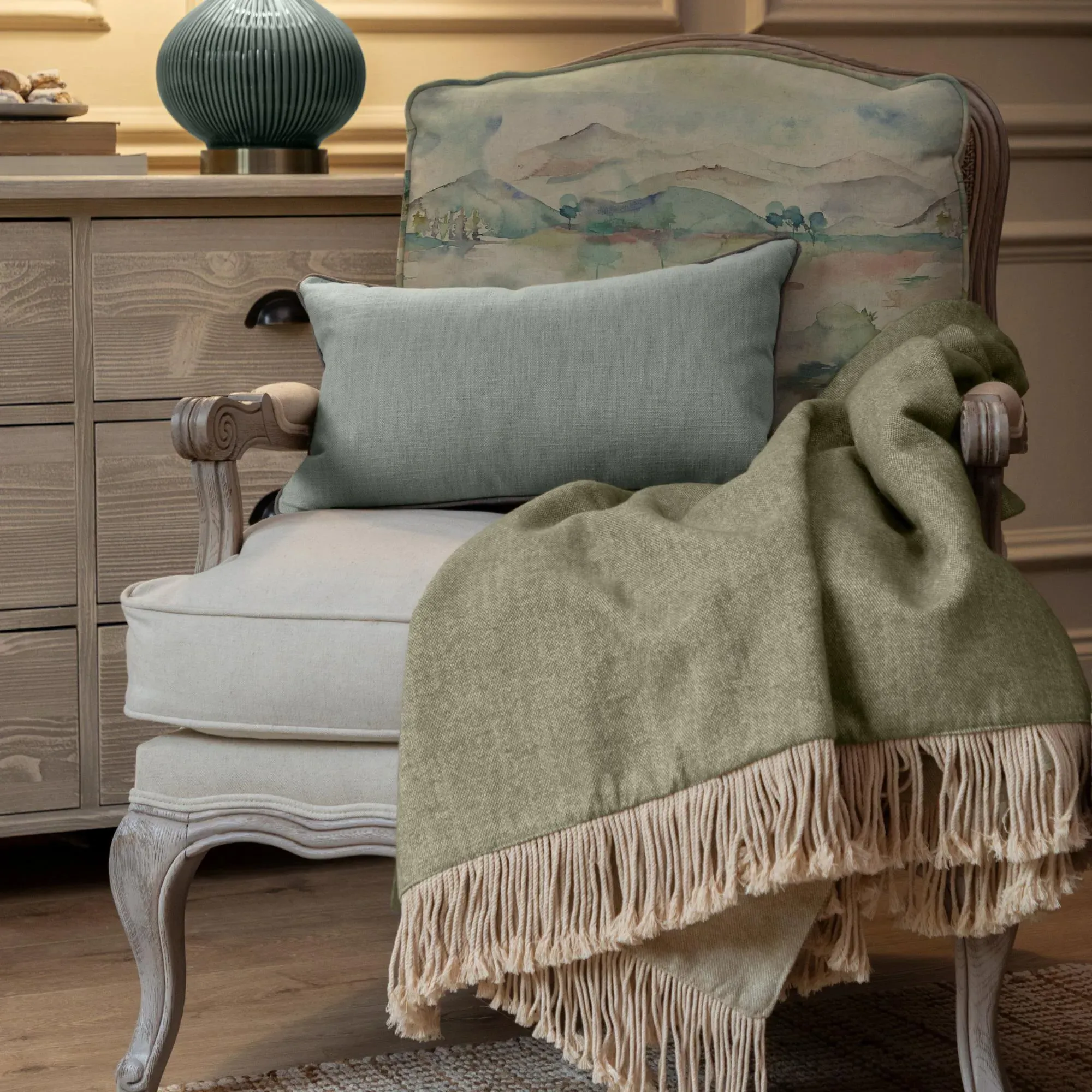 Florence Armchair - Green, Stone and Linen
