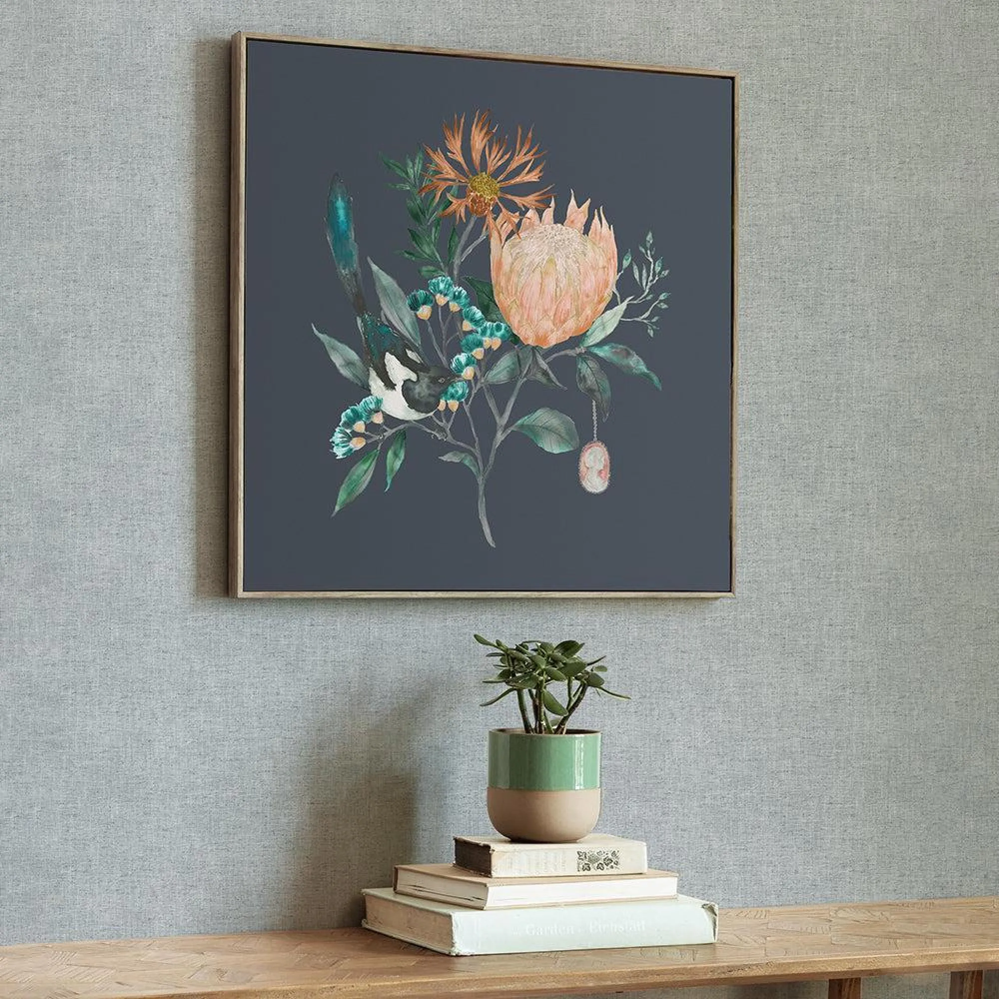 Fortazela Sapphire Framed Canvas - Stone