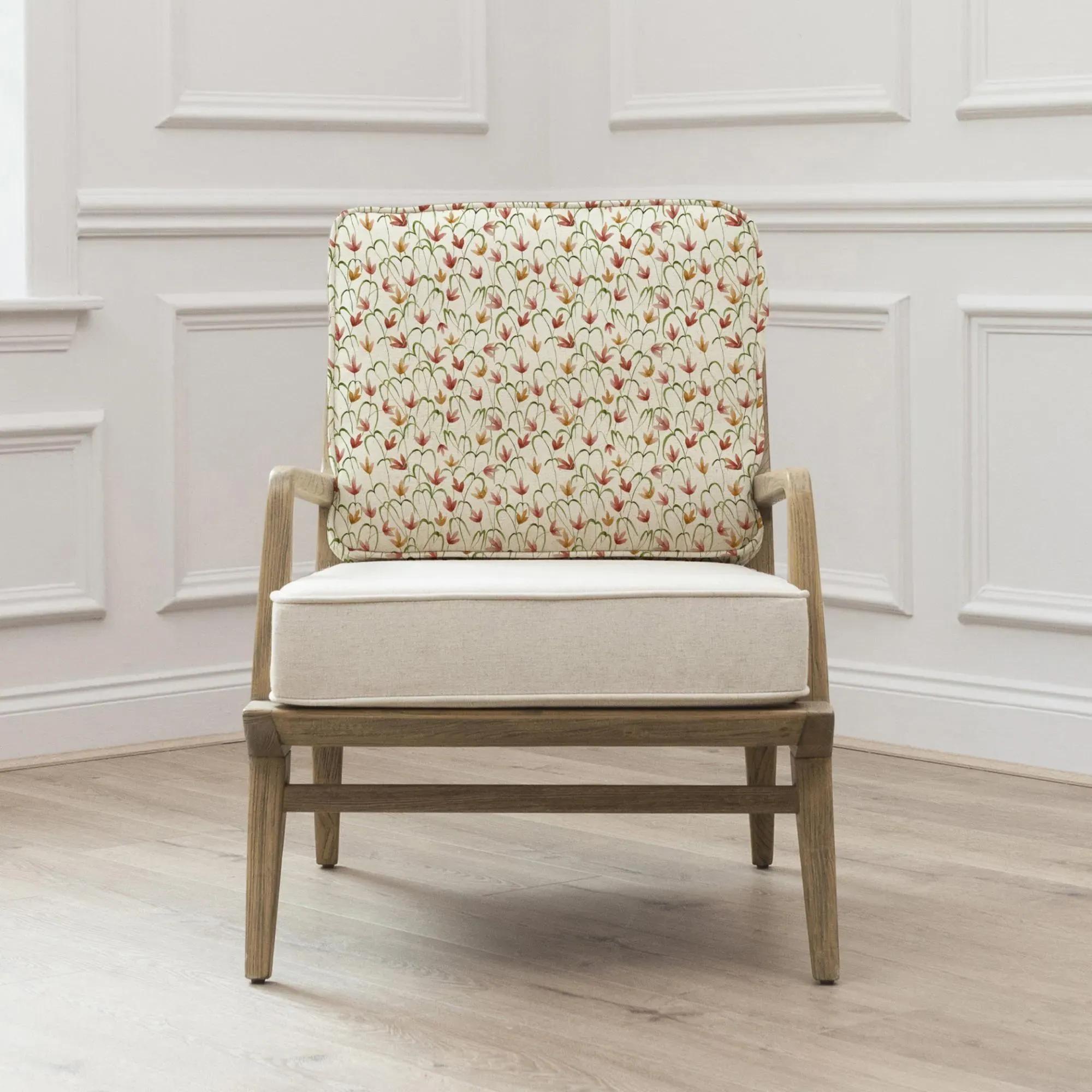 Fresia Linen Printed Idris Armchair - Orange