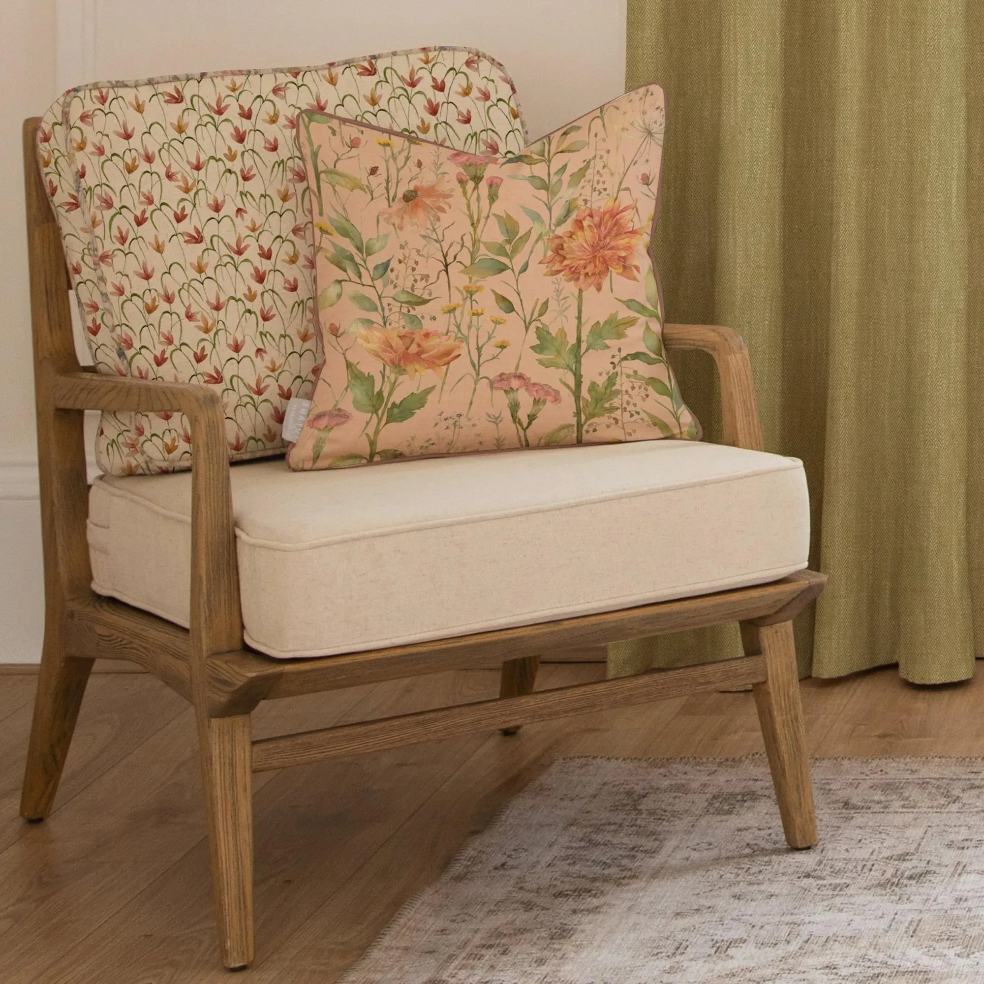 Fresia Linen Printed Idris Armchair - Orange