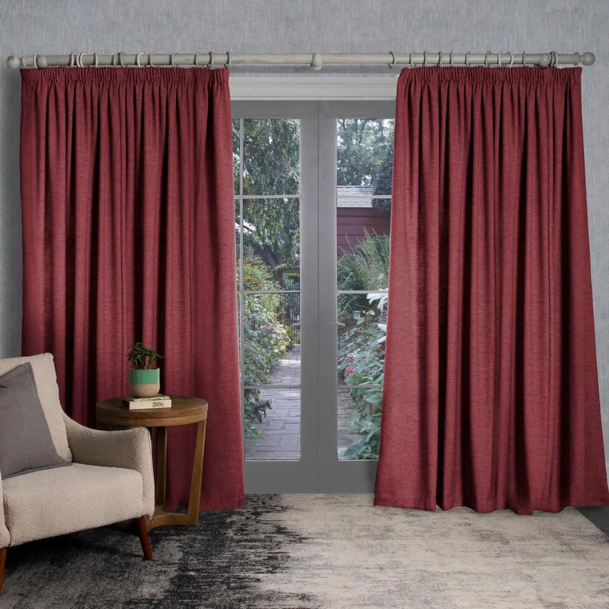 Helmsley Woven Pencil Pleat Curtains - Brick