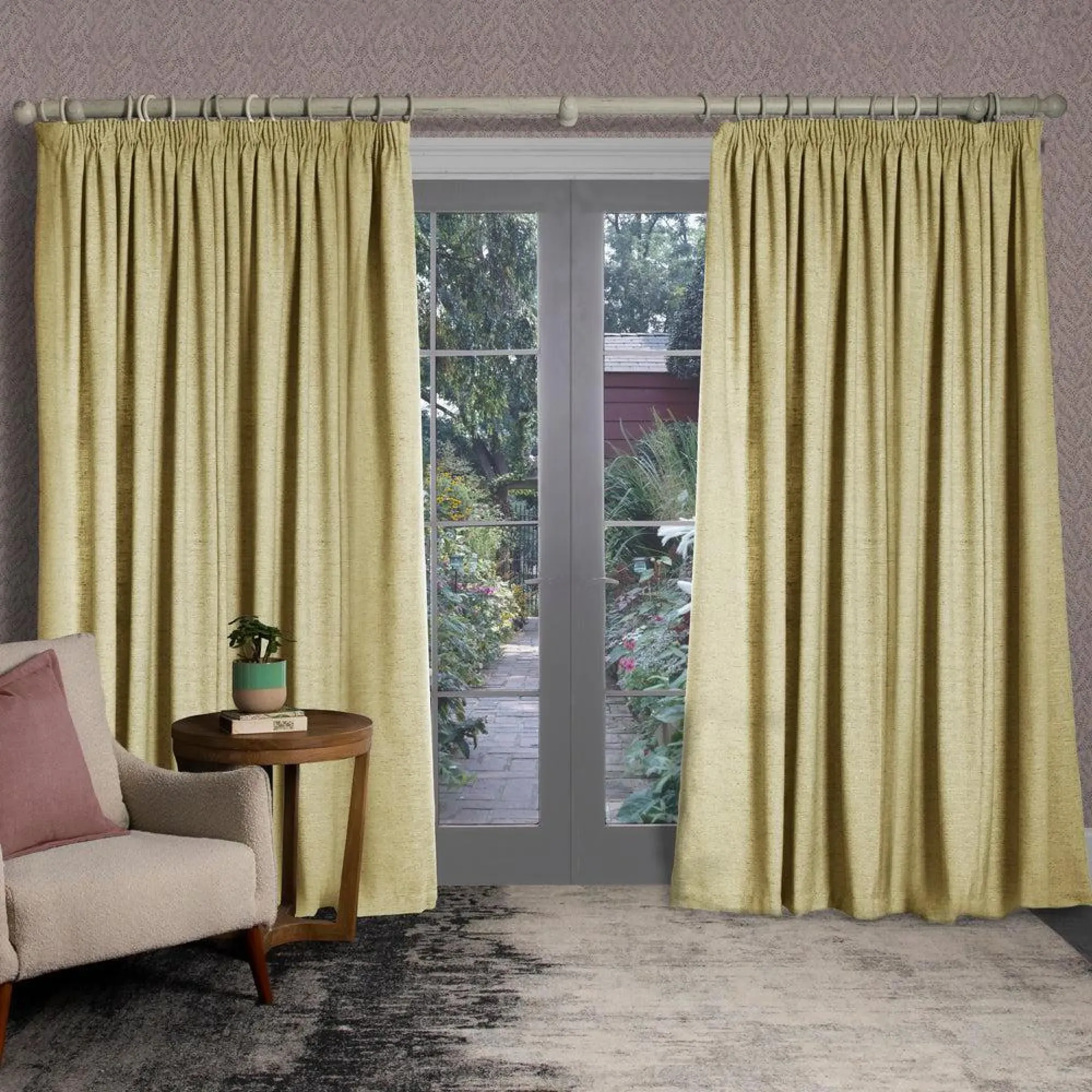 Helmsley Woven Pencil Pleat Curtains - Lemon