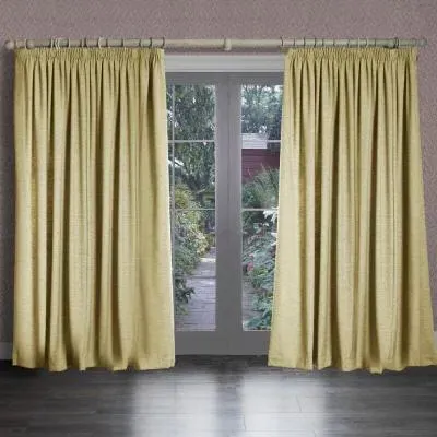 Helmsley Woven Pencil Pleat Curtains - Lemon