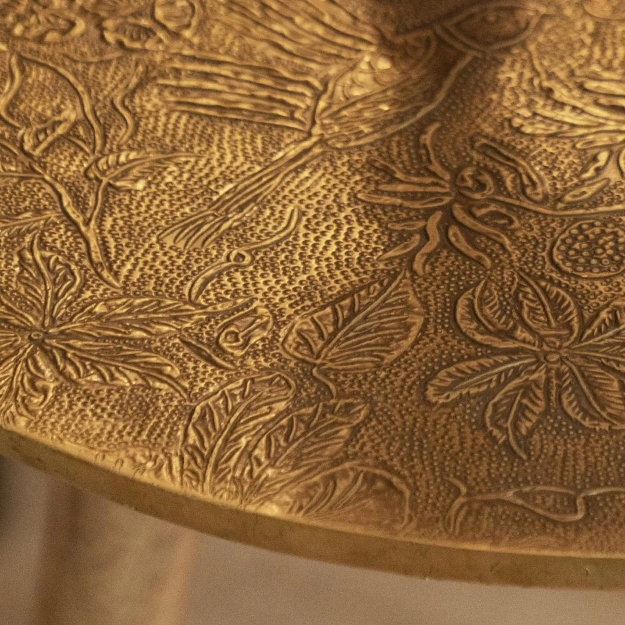 Isadora Embossed Side Table - Antique Brass