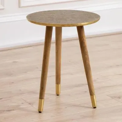 Isadora Embossed Side Table - Antique Brass image